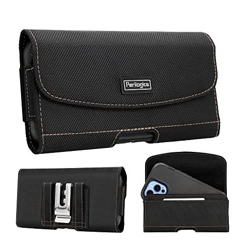  [아마존베스트]Perilogics Nylon Belt Holster for iPhone 12, 12 Pro Max, 11, 11 Pro Max, Xs Max, XR, 8 Plus with Rugged Case. Phone Pouch with Chestnut Stitching. Strong Magnetic Cover, Belt Loops, ID Slot (