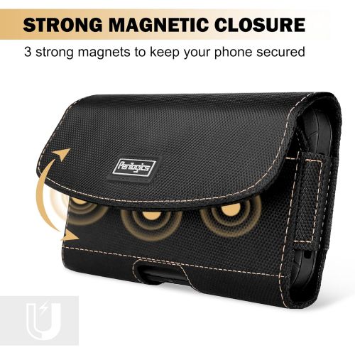  [아마존베스트]Perilogics Nylon Belt Holster for iPhone 12, 12 Pro Max, 11, 11 Pro Max, Xs Max, XR, 8 Plus with Rugged Case. Phone Pouch with Chestnut Stitching. Strong Magnetic Cover, Belt Loops, ID Slot (