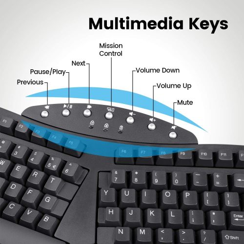  [아마존베스트]Perixx Periboard-612 Wireless Ergonomic Split Keyboard with Dual Mode 2.4G and Bluetooth Feature, Compatible with Windows 10 and Mac OS X System, Black, US English Layout