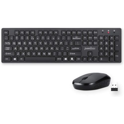  [아마존베스트]Perixx PERIDUO-717 Wireless Standard Keyboard and Mouse Combo-Set with Big Print Letter, Black, US English Layout