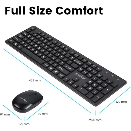  [아마존베스트]Perixx PERIDUO-717 Wireless Standard Keyboard and Mouse Combo-Set with Big Print Letter, Black, US English Layout