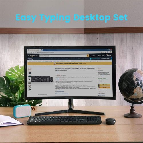  [아마존베스트]Perixx PERIDUO-717 Wireless Standard Keyboard and Mouse Combo-Set with Big Print Letter, Black, US English Layout