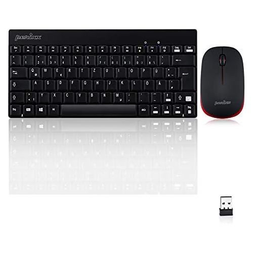  [아마존베스트]Perixx Periduo-712 804 Mini Keyboard and Mouse Set Wireless 2.4 GHz with Nano Receiver Black, Light and Small QWERTZ German Layout Black, Black