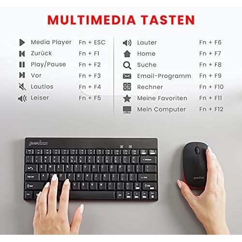  [아마존베스트]Perixx Periduo-712 804 Mini Keyboard and Mouse Set Wireless 2.4 GHz with Nano Receiver Black, Light and Small QWERTZ German Layout Black, Black