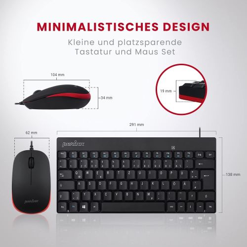  [아마존베스트]Perixx Periduo-712 804 Mini Keyboard and Mouse Set Wireless 2.4 GHz with Nano Receiver Black, Light and Small QWERTZ German Layout Black