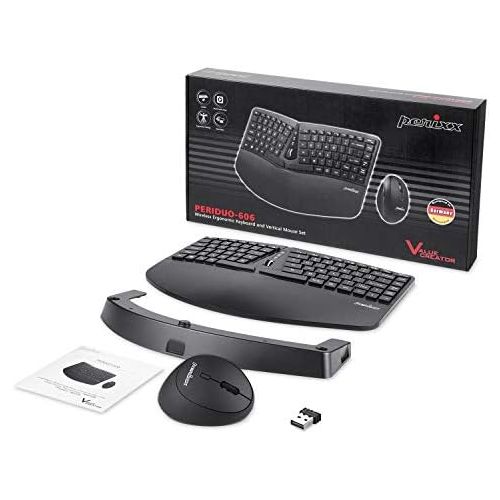  [아마존베스트]Perixx Periduo-606, Ergonomic Wireless Compact Keyboard and Vertical Mouse Desktop Set, Split Keypad, 4-way Scroll Wheel, Adjustable Palm Rest and Flat Keys with Vertical Mouse