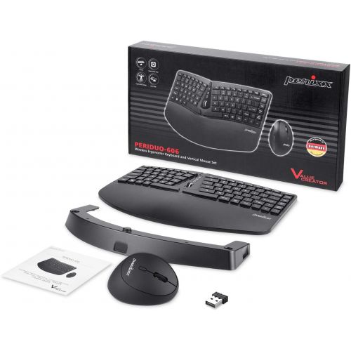  [아마존베스트]Perixx Periduo-606, Ergonomic Wireless Compact Keyboard and Vertical Mouse Desktop Set, Split Keypad, 4-way Scroll Wheel, Adjustable Palm Rest and Flat Keys with Vertical Mouse