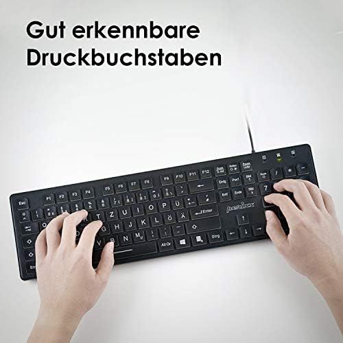  [아마존베스트]Perixx Periboard-317 Wired Keyboard with White LED Backlight, Large Print Letters, Full Format, Black, German QWERTZ Layout