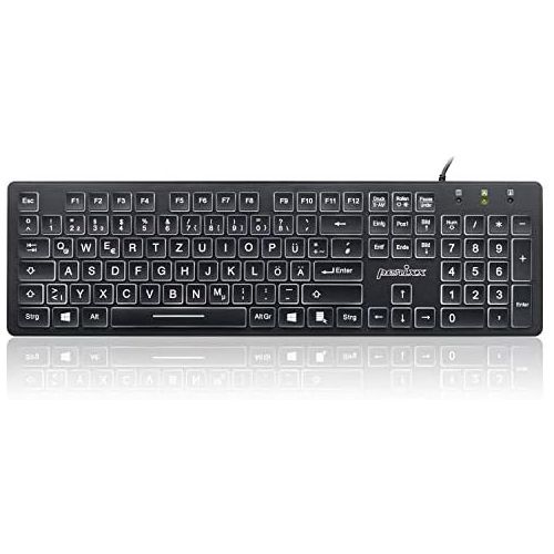 [아마존베스트]Perixx Periboard-317 Wired Keyboard with White LED Backlight, Large Print Letters, Full Format, Black, German QWERTZ Layout