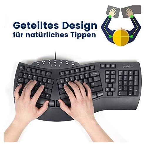  [아마존베스트]Perixx PERIBOARD-512 Ergonomic Keyboard - Split Keypad - USB - Recommended for Tennis Elbow - QWERTZ German Layout - Black