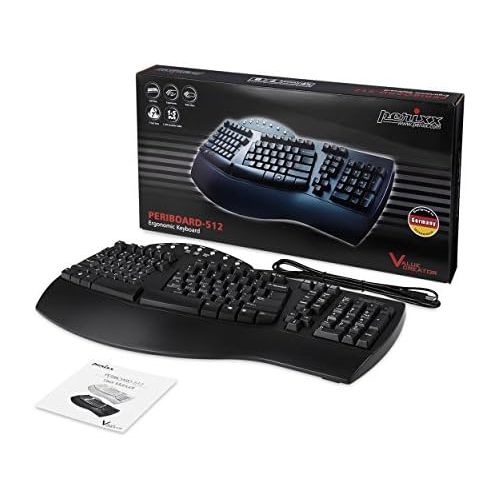  [아마존베스트]Perixx PERIBOARD-512 Ergonomic Keyboard - Split Keypad - USB - Recommended for Tennis Elbow - QWERTZ German Layout - Black