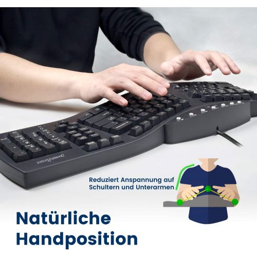  [아마존베스트]Perixx PERIBOARD-512 Ergonomic Keyboard - Split Keypad - USB - Recommended for Tennis Elbow - QWERTZ German Layout - Black