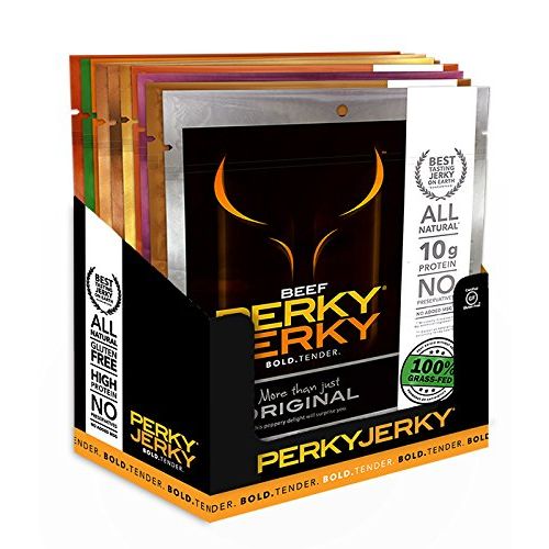  Perky Jerky 100% Grass-Fed Beef and All Natural Turkey Variety Pack, 2.2 ounce bags (Pack of 10)