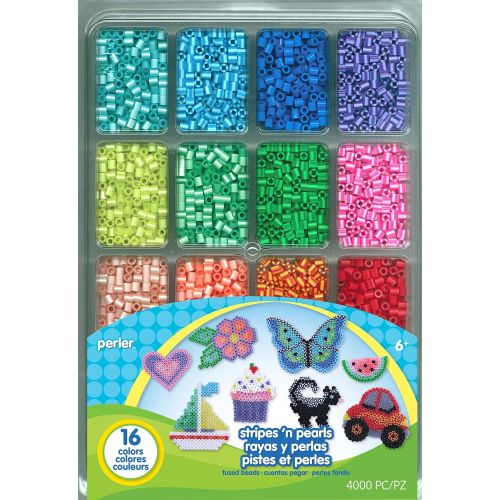  [아마존베스트]Perler Beads Stripes And Pearls Assorted Fuse Beads Tray For Kids Crafts, 4000 pcs