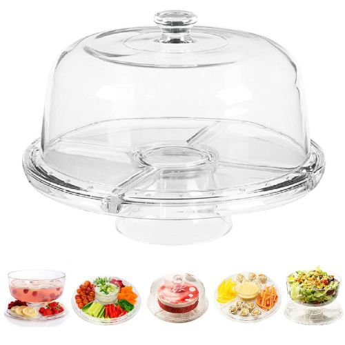  Perlli - Cake Stand Multifunctional Serving Platter and Cake Plate With Dome (6 Uses)