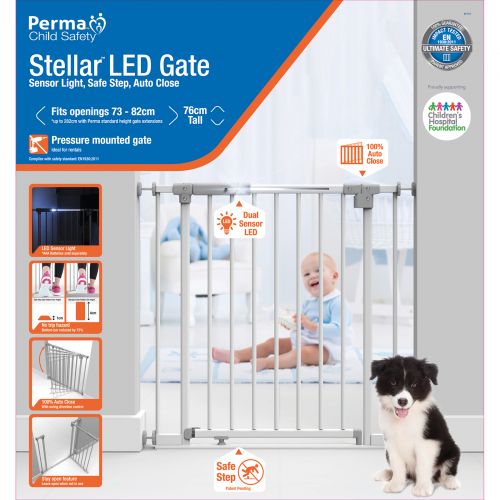  Perma Child Safety Perma Stellar LED Baby Gate, Safe Step & Auto Lock, Pressure Mounted