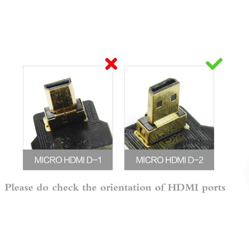  Permanent Standard HDMI Female to Micro HDMI 90 Degree Angled Flat HDMI Cable for Gopro Sony A7RII A7SII A9 A6500 A6300 Gimbal Drone Black (10CM, AFemale-D2-1.97)