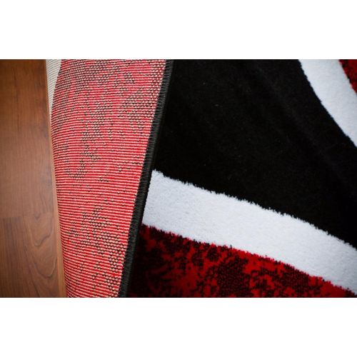  Persian Area Rugs 0327 Red Black Swirl White Area Rug Carpet 5x7 Modern Abstract