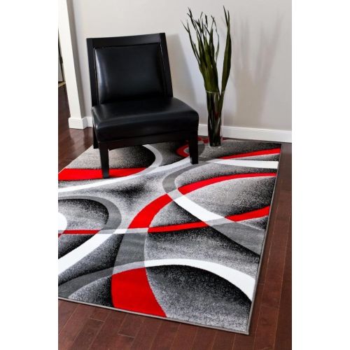  Persian Area Rugs 2305 Gray Black Red White Swirls 52 x72 Modern Abstract Area Rug Carpet by Persian-Rugs