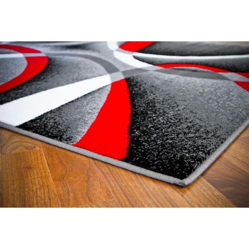  Persian Area Rugs 2305 Gray Black Red White Swirls 52 x72 Modern Abstract Area Rug Carpet by Persian-Rugs