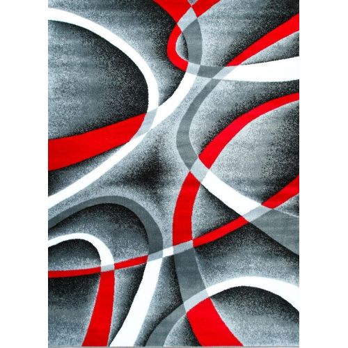  Persian Area Rugs 2305 Gray Black Red White Swirls 52 x72 Modern Abstract Area Rug Carpet by Persian-Rugs