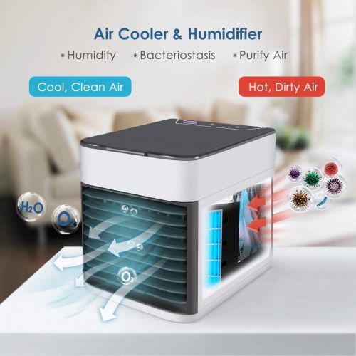  Air Conditioner Fan, Air Personal Space Cooler Small Desktop Fan Quiet Personal Table Fan Mini Evaporative Air Circulator Cooler Humidifier Bladeless Quiet for Office, Dorm, Room