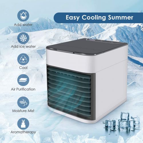  Air Conditioner Fan, Air Personal Space Cooler Small Desktop Fan Quiet Personal Table Fan Mini Evaporative Air Circulator Cooler Humidifier Bladeless Quiet for Office, Dorm, Room