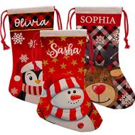 Personalization Lab Set of 5, Custom Christmas Name Stockings w/ 9 Patterns 12 Font - 16 in Personalized Name, Santa, Unicorn, Snowman, Reindeer, Penguin, Fireplace Holiday Stocking Decorations, Gift