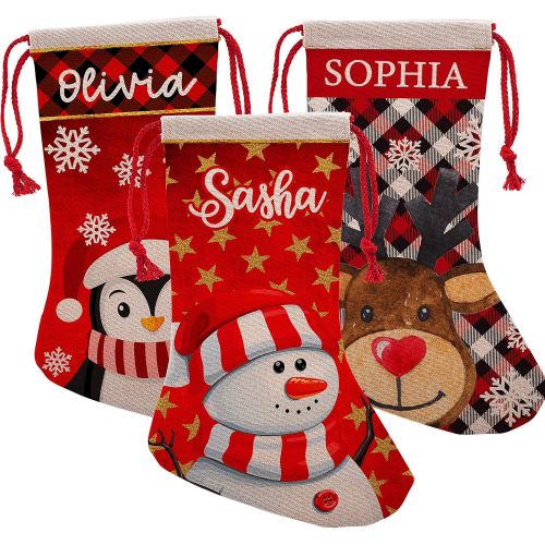  Personalization Lab Set of 5, Custom Christmas Name Stockings w/ 9 Patterns 12 Font - 16 in Personalized Name, Santa, Unicorn, Snowman, Reindeer, Penguin, Fireplace Holiday Stocking Decorations, Gift
