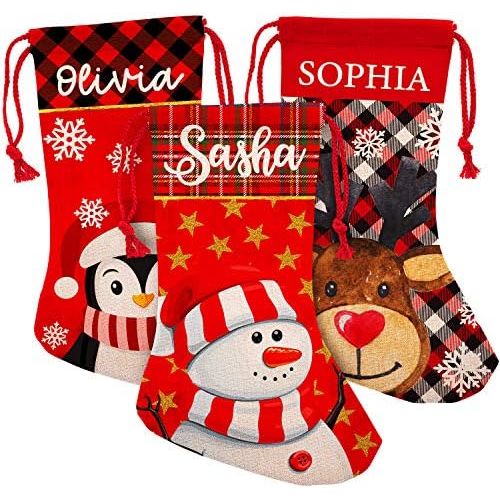  Personalization Lab Set of 4, Custom Christmas Name Stockings w/ 9 Patterns 12 Font - 16 inches Personalized Name, Santa, Unicorn, Snowman, Reindeer, Penguin, Fireplace Holiday Stocking Decorations, G