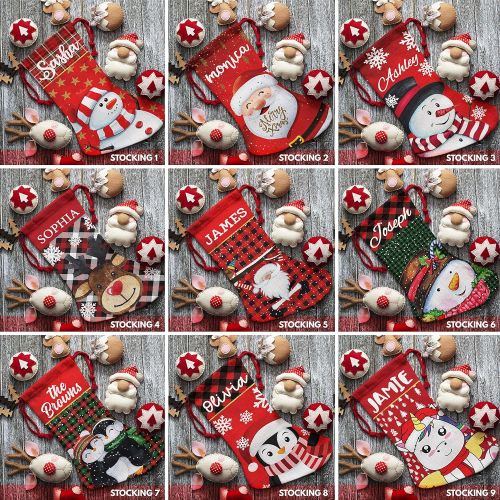  Personalization Lab Set of 4, Custom Christmas Name Stockings w/ 9 Patterns 12 Font - 16 inches Personalized Name, Santa, Unicorn, Snowman, Reindeer, Penguin, Fireplace Holiday Stocking Decorations, G