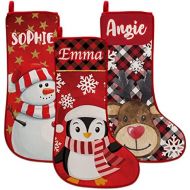 Personalization Lab Set of 5, Custom Christmas Name Stockings w/ 9 Pattern 12 Font - 19 in Personalized Name, Santa, Unicorn, Snowman, Reindeer, Penguin, Fireplace Holiday Stocking, Kids Christmas Sto