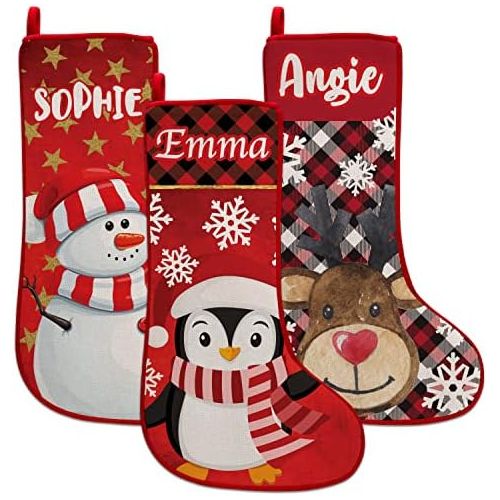  Personalization Lab Set of 5, Custom Christmas Name Stockings w/ 9 Pattern 12 Font - 19 in Personalized Name, Santa, Unicorn, Snowman, Reindeer, Penguin, Fireplace Holiday Stocking, Kids Christmas Sto