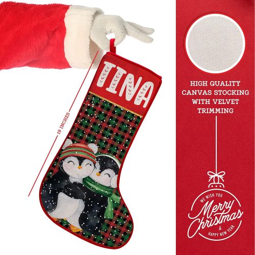  Personalization Lab Set of 5, Custom Christmas Name Stockings w/ 9 Pattern 12 Font - 19 in Personalized Name, Santa, Unicorn, Snowman, Reindeer, Penguin, Fireplace Holiday Stocking, Kids Christmas Sto