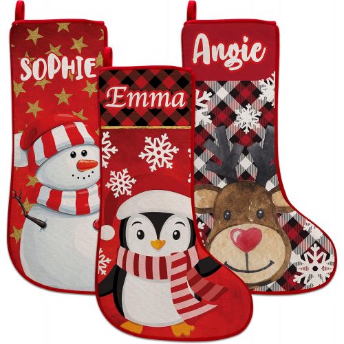  Personalization Lab Set of 5, Custom Christmas Name Stockings w/ 9 Pattern 12 Font - 19 in Personalized Name, Santa, Unicorn, Snowman, Reindeer, Penguin, Fireplace Holiday Stocking, Kids Christmas Sto