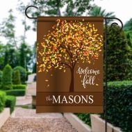 PersonalizeItFreeNY Welcome Fall Personalized Cute Pumpkin Autumn Leaves Tree Family Name Holiday Garden Flag Yard Sign Decor Decoration Custom Banner w Name