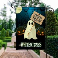 PersonalizeItFreeNY Happy Halloween Personalized Ghost Pumpkin Trick or Treat Scene Holiday Garden Flag Yard Sign Decor Decoration Custom Banner w Your Name