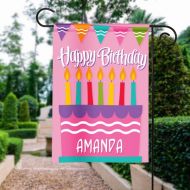 PersonalizeItFreeNY Happy Birthday Girls Birthday Cake Party Flags Personalized Garden Flag Yard Sign Banner Decor Decoration PERSONALIZE with your Childs Name