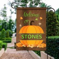 /PersonalizeItFreeNY Thanksgiving Halloween Pumpkin Monogram Personalized Fall Family Name Holiday Garden Flag Yard Sign Decor Decoration Custom Banner w Name