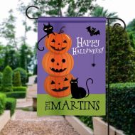 PersonalizeItFreeNY Happy Halloween Personalized Cute Pumpkins Black Cat Halloween Flag Holiday Garden Flag Yard Sign Decor Decoration Custom Banner w Name