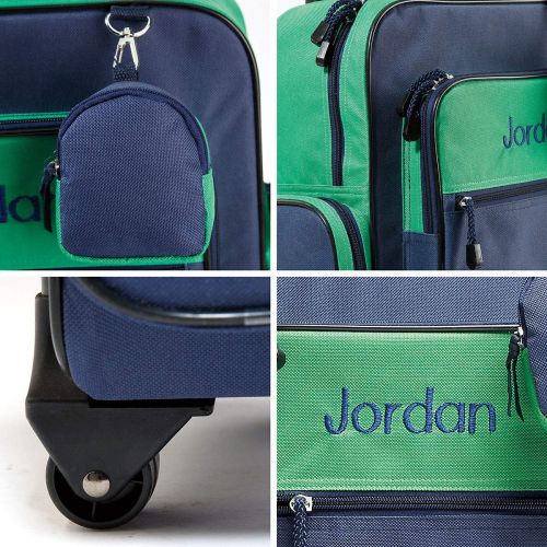  Personalized Rolling Luggage for Kids  Navy & Green Design, 5” x 12 x 20H, By Lillian Vernon