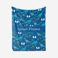 Personalized Corner Custom Blue Dinosaur Fleece Throw Blanket for Kids - Boys Girls Baby Toddler Infants Blankets for Bed (30x40 Inches)