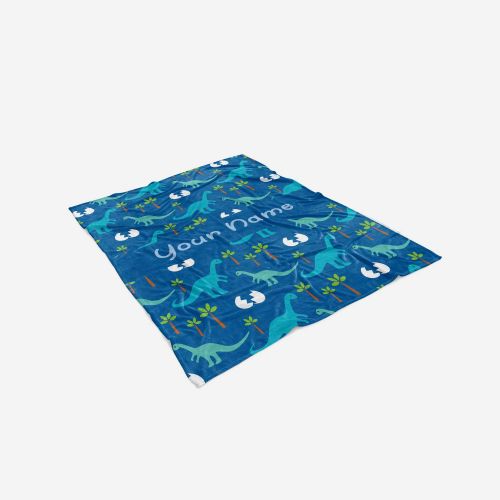  Personalized Corner Custom Blue Dinosaur Fleece Throw Blanket for Kids - Boys Girls Baby Toddler Infants Blankets for Bed (30x40 Inches)