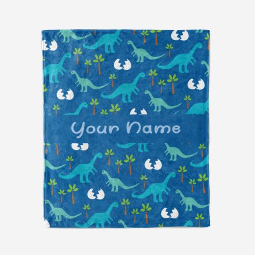  Personalized Corner Custom Blue Dinosaur Fleece Throw Blanket for Kids - Boys Girls Baby Toddler Infants Blankets for Bed (30x40 Inches)