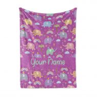 Personalized Corner Custom Elephant Pattern Purple Fleece Throw Blanket for Kids - Boys Girls Baby Toddler Infants Blankets for Bed (Child 50x60)