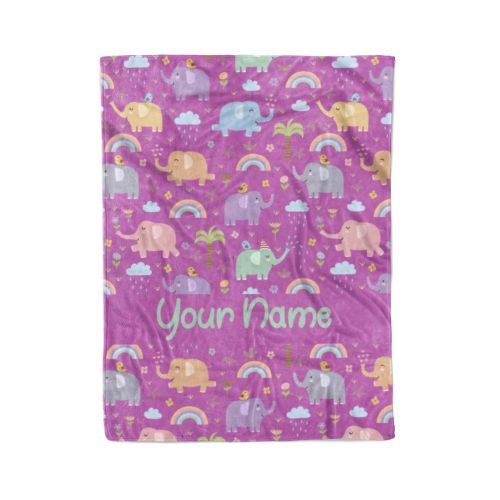  Personalized Corner Custom Elephant Pattern Purple Fleece Throw Blanket for Kids - Boys Girls Baby Toddler Infants Blankets for Bed (Child 50x60)