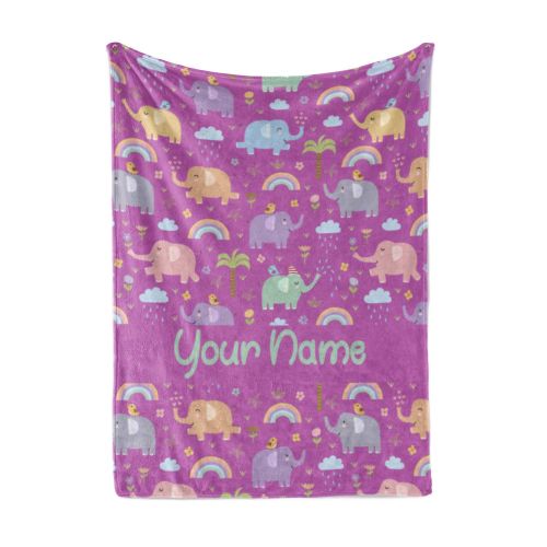  Personalized Corner Custom Elephant Pattern Purple Fleece Throw Blanket for Kids - Boys Girls Baby Toddler Infants Blankets for Bed (Child 50x60)