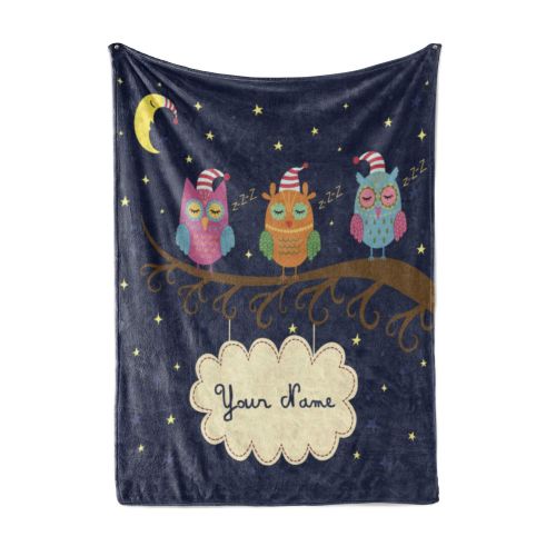  Personalized Corner Custom Sleepy Owls Purple Fleece Throw Blanket for Kids - Boys Girls Baby Toddler Infants Good Night Sleepy Time Blankets for Bed (Child 50x60)