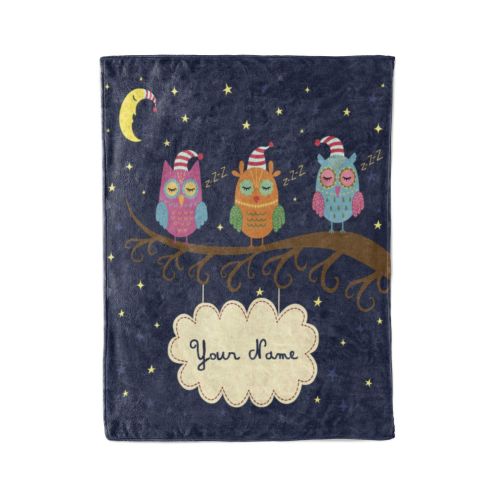 Personalized Corner Custom Sleepy Owls Purple Fleece Throw Blanket for Kids - Boys Girls Baby Toddler Infants Good Night Sleepy Time Blankets for Bed (Child 50x60)