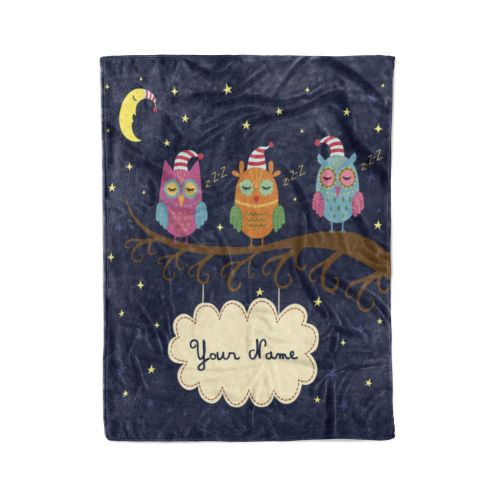  Personalized Corner Custom Sleepy Owls Purple Fleece Throw Blanket for Kids - Boys Girls Baby Toddler Infants Good Night Sleepy Time Blankets for Bed (Child 50x60)